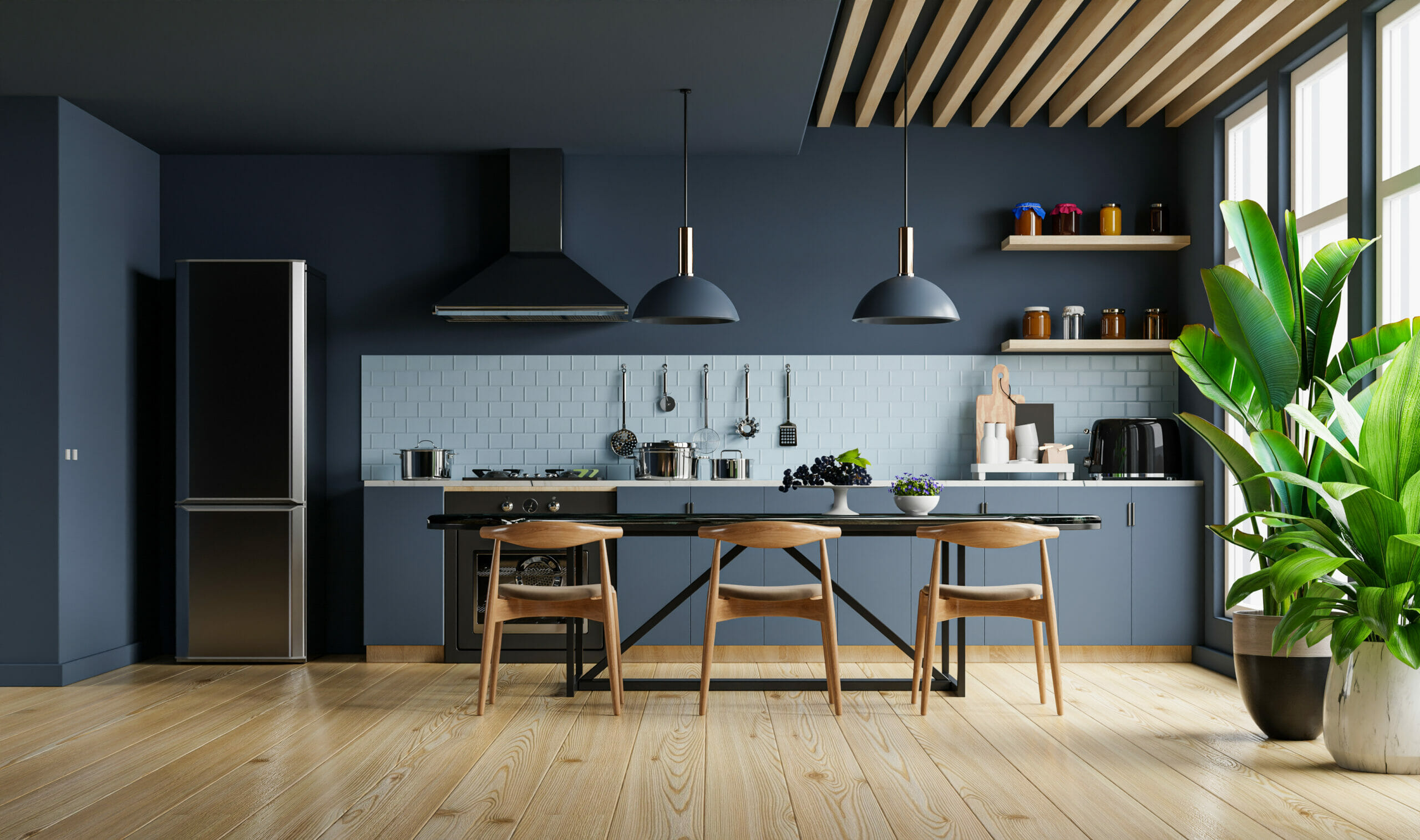 Gestion habitation - photo de cuisine moderne bleu marin